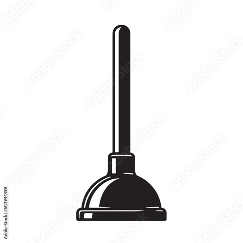 Black and white illustration of a plunger for plumbing and household cleaning tasks