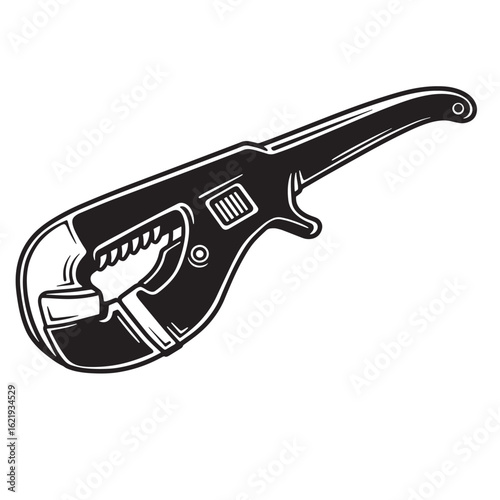 Black and white illustration of an adjustable wrench for repair and maintenance