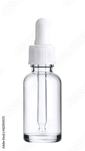 Small Glass Dropper Bottle with Soft Rubber Bulb and Screw Cap – Transparent 3D Mockup

