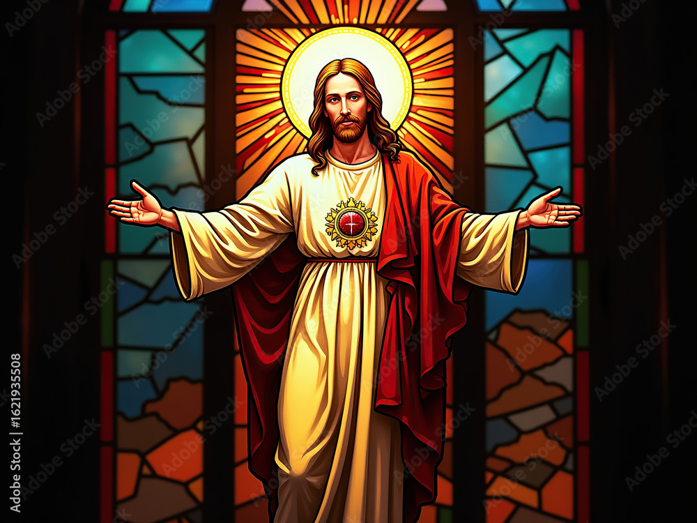 Fototapeta premium stained glass window with jesus