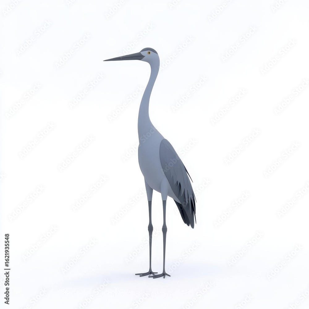 Obraz premium Grey Crane Low Poly 3D Render White Background