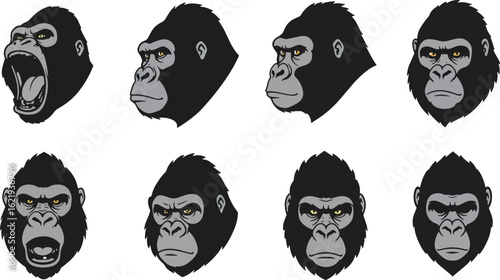 Gorilla head illustrations set