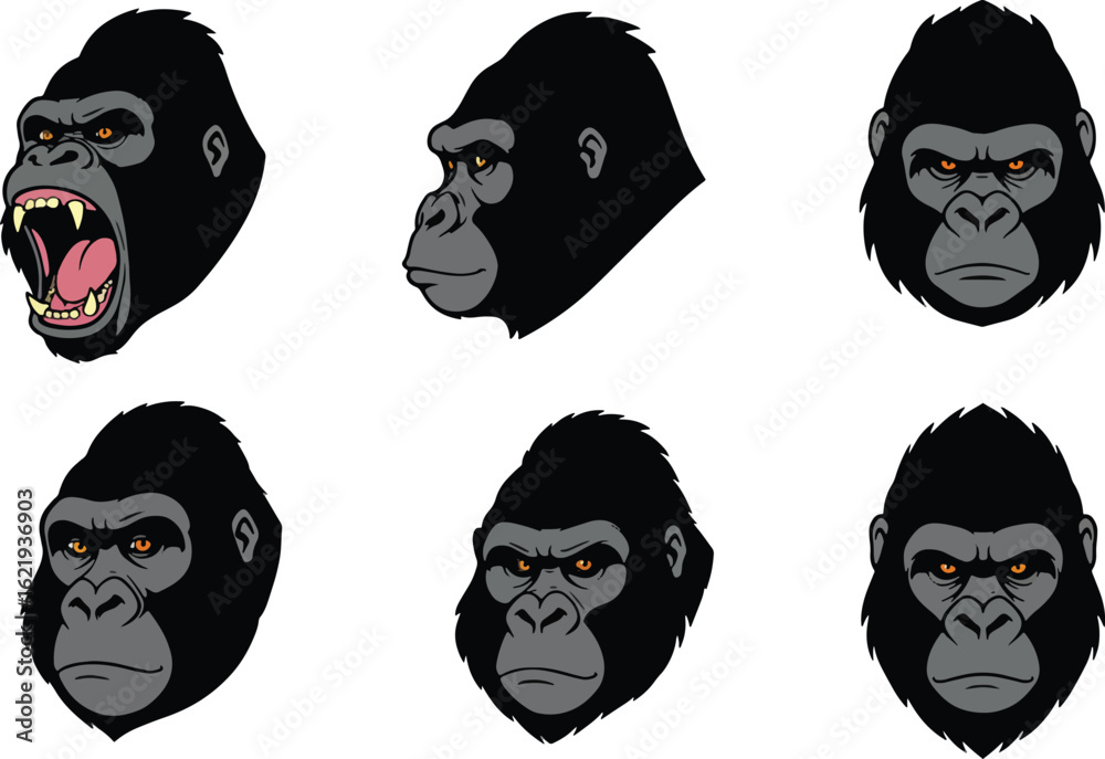 Obraz premium Gorilla heads illustrations graphic design elements