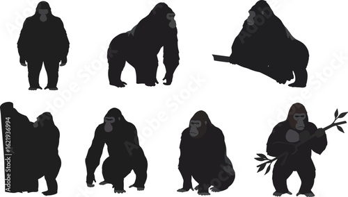 Gorilla silhouettes various poses