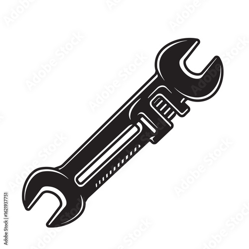 Monochrome illustration of a wrench tool perfect for repair construction and mechanical work