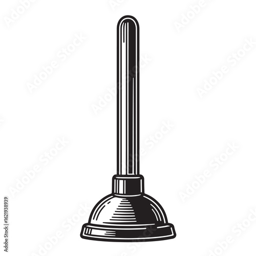 Vintage style illustration of a plunger plumbing tool for unclogging drains and pipes