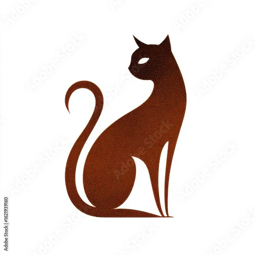 Fototapeta Stylized Seated Cat Illustration in Dark Orange and Brown