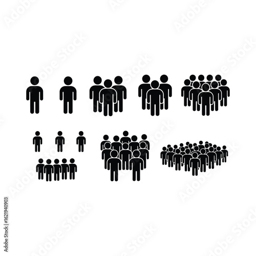 Collection of black pictogram groups representing different crowd sizes