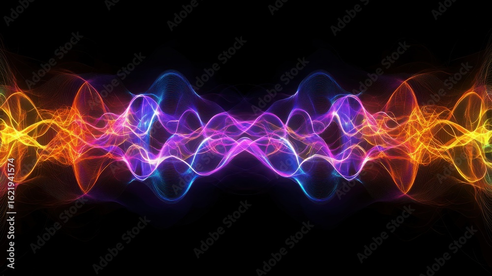Obraz premium Colorful abstract wave design on a black background.