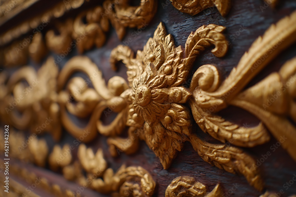 Obraz premium Thai gold pattern decorating the temple doors