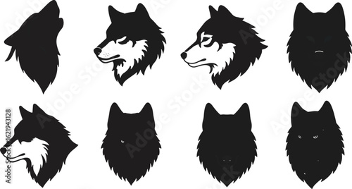 Stylized wolf or husky head silhouettes