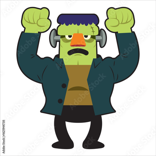 フランケンシュタインの怪物が、腕を上げて力強くポーズをとっているイラスト