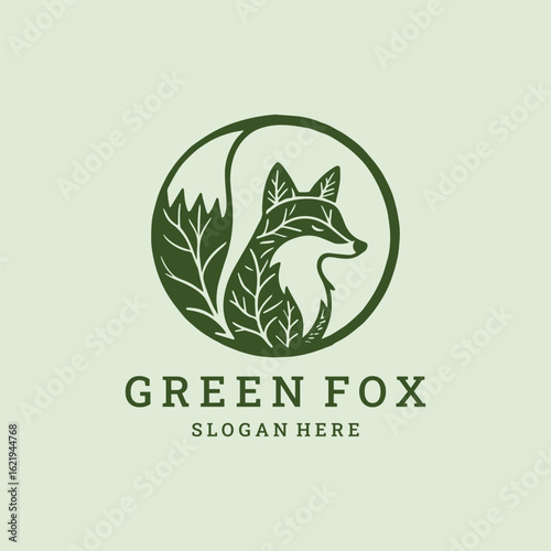 Creative green fox logo blending smart and sustainable themes.
