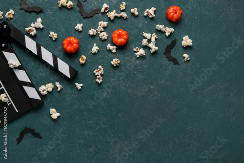 Popcorn, movie clapperboard...