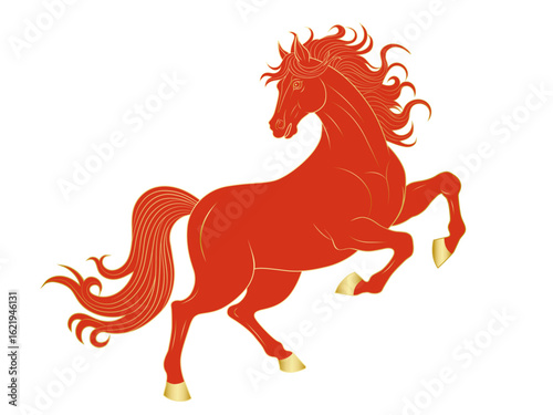 Vector pattern of red and golden horses