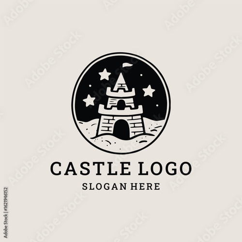 Royal castle logo with flags and fortress elements.