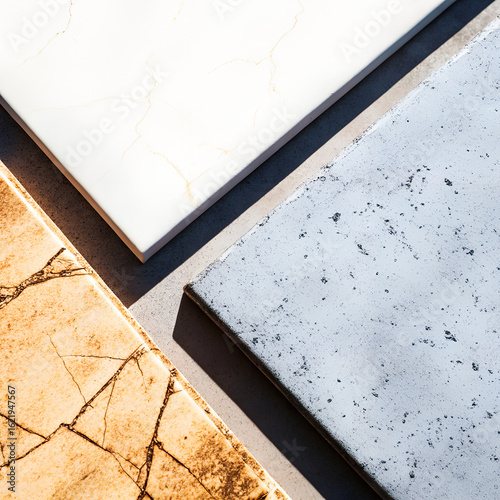 Close up of an old white tile floor with a wood texture