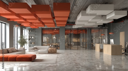 Wallpaper Mural Modern office interior with acoustic ceiling panels and stylish furniture Torontodigital.ca