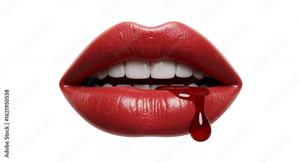 Obraz premium Red lips with blood droplets