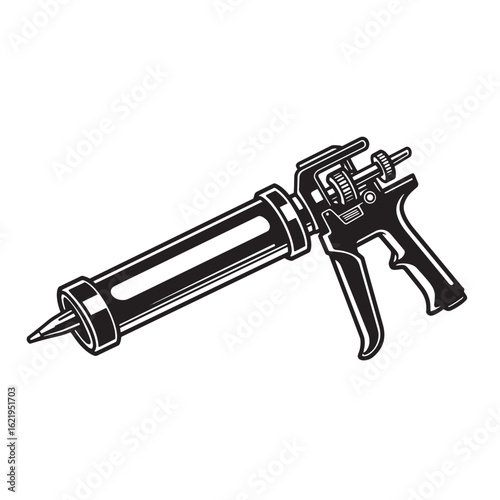 Detailed illustration of a black and white caulk gun for construction and home improvement projects