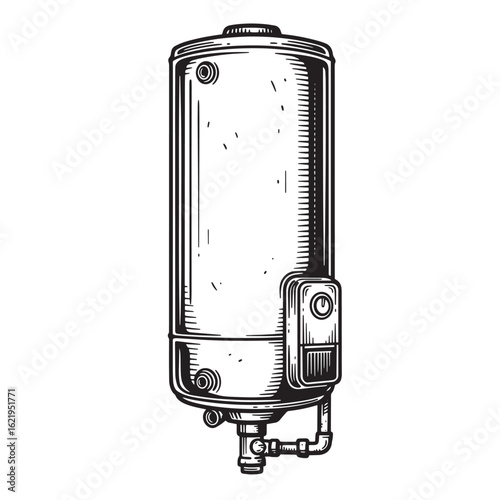 Detailed vector illustration of a vintage water heater for plumbing and heating systems