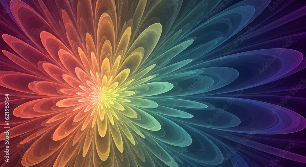 Obraz premium Fractal Flower Abstract Art Colorful Background Digital Design Backdrop. Vibrant gradient fractal art flower pattern for modern creative artistic design projects and abstract backgrounds