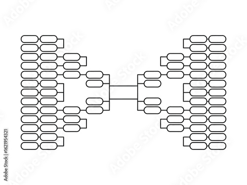 Blank tournament bracket structure with 64 participants