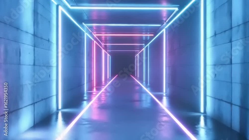 Wallpaper Mural Futuristic neon-lit corridor with reflective surfaces Torontodigital.ca