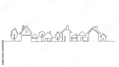 Hand Drawn House Village Outline Vector Illustration on Transparent Background