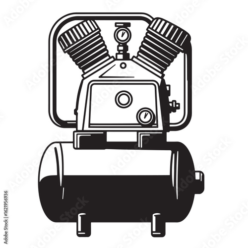 Clean vector illustration of an air compressor machine for industrial use and repairs