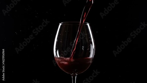 Red Wine Pouring into Glass on Black Background in Slow Motion Video