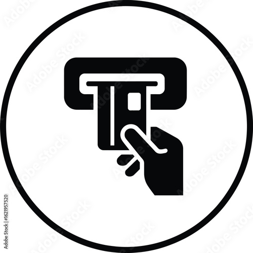 Hand inserting credit card into atm slot icon