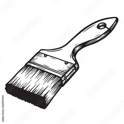 Detailed hand drawn black and white paint brush isolated on a white background