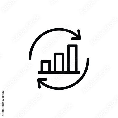 Bar chart with circular arrows showing growth and cycle
