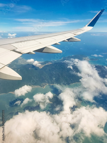 View from the plane. An airplane view of the coastline in Vietnam