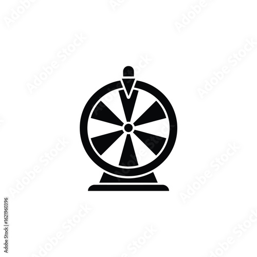 Black and white icon of a spinning prize wheel