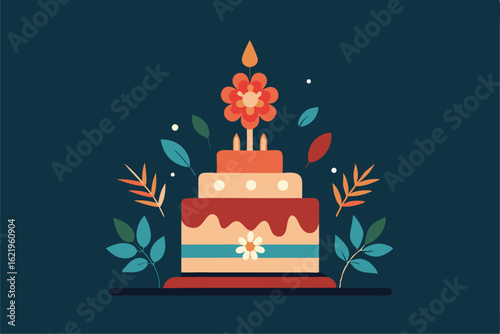 happy birthday floral cake topper clipart  .eps
