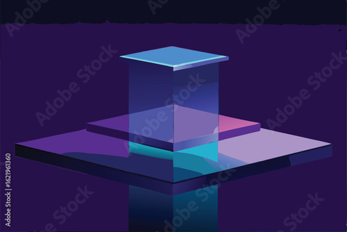glass podium on a reflective black floor with a gr (3).eps
