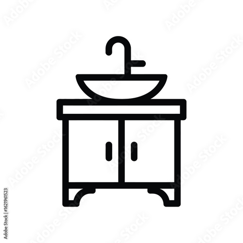 Simple line art icon of a bathroom vanity with sink and faucet