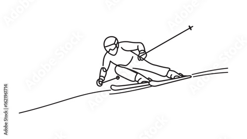 Continuous Line Drawing of a Skier in Action Minimalist Style Sport Illustration