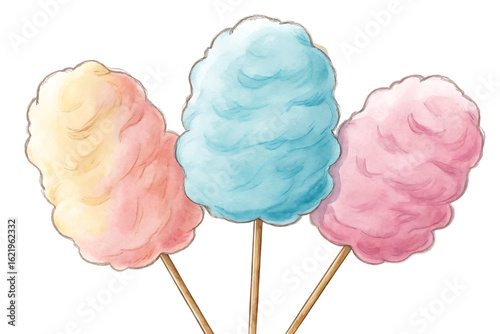  cotton candy on sticks isolated on background white