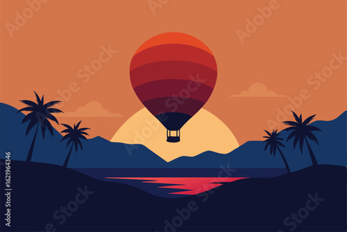 hot air balloon on sunset