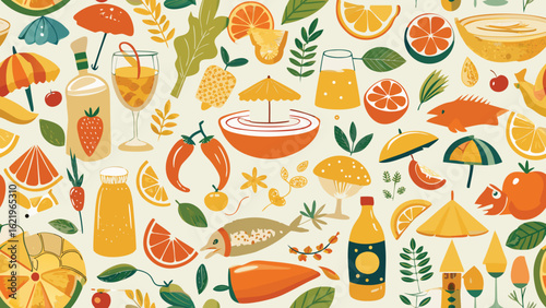 Seamless endless fruits amp veggies pattern decor vector art illustration avatar icon wallpaper pic
