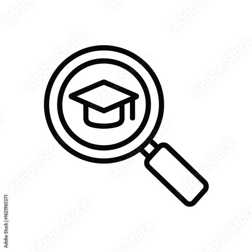 Magnifying glass over graduation cap icon