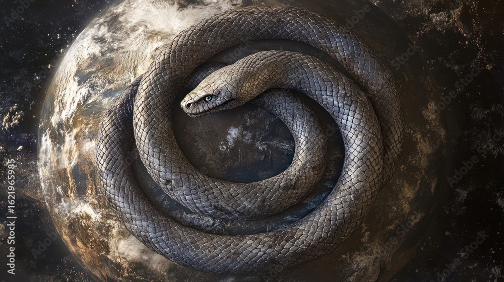 Fototapeta premium Serpent Encircles Earth in Cosmic Spiral