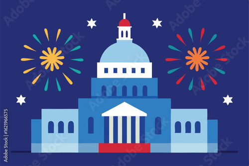 washington dc skyline with flag