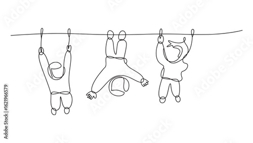 Continuous Line Art of Children Playing on a Bar Playful Childhood Fun and Recreation Design