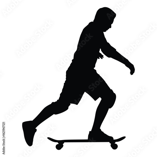 Black Silhouette Illustration of a Skateboarder Riding a Skateboard.

