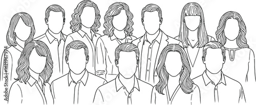 Stock illustration of faceless business team outline drawing