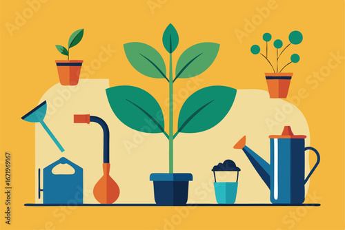 gardening tools and plants